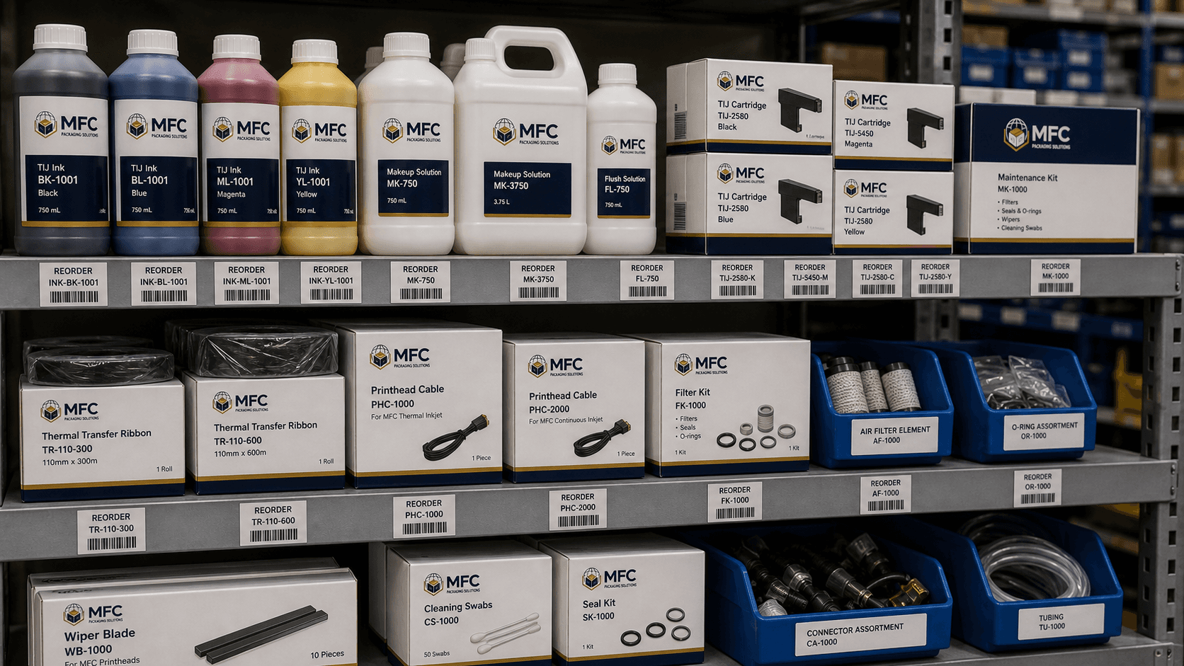 MFC-labeled coding and marking consumables inventory